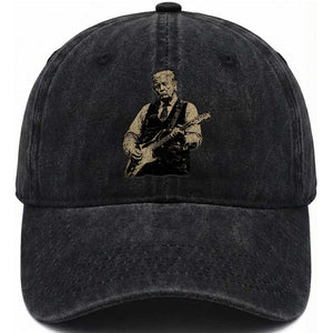 US Nation's Leader Playing Electic Rock Guitar Retro Vintage Washed Cotton Baseball Cap