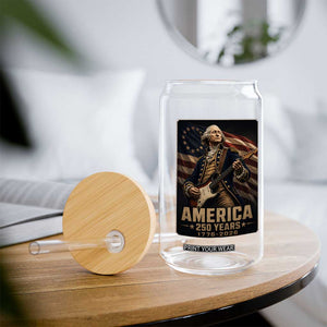 George Washington Playing Guitar USA 250th Anniversary Vintage 4th of July Glass Can