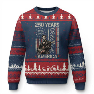 Abraham Lincoln Playing Guitar 4th July 250 Years America Ugly Christmas Sweater TS11 Navy Red Print Your Wear