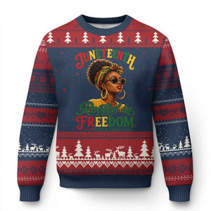 Juneteenth Rooted In Freedom Since 1865 Ugly Christmas Sweater Black Women African American TS11 Navy Red Print Your Wear