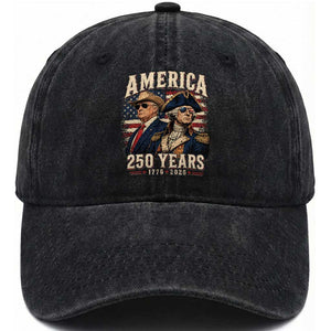 250th Anniversary USA George Washington and US Nations Leader Washed Cotton Baseball Cap America 250 Years 1776 2026