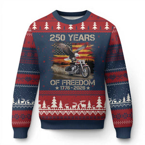 250 Years Of Freedom Patriotic Biker US Flag Motorcycle Lover Ugly Christmas Sweater