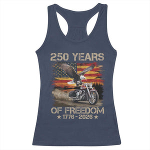 250 Years Of Freedom Patriotic Biker US Flag Motorcycle Lover Racerback Tank Top