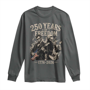 George Washington Lincoln Playing Guitar USA 250th Anniversary Long Sleeve Shirt 250 Years Of Freedom 1776 2026 TS11 Dark Heather Print Your Wear