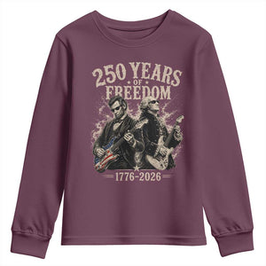 George Washington Lincoln Playing Guitar USA 250th Anniversary Youth Sweatshirt 250 Years Of Freedom 1776 2026 TS11 Maroon Print Your Wear