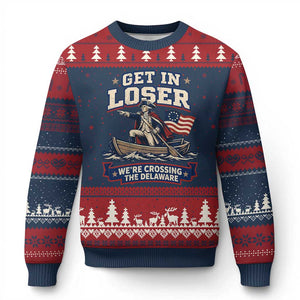 Get In Loser We Are Crossing The Delaware Ugly Christmas Sweater Funny George Washington Patriotic 4th of July TS11 Navy Red Print Your Wear