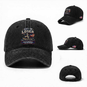 Get In Loser We Are Crossing The Delaware Washed Cotton Baseball Cap Funny George Washington Patriotic 4th of July TS11 Washed Cap Universal Fit Black Print Your Wear