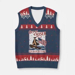 Get In Loser We're Crossing The Delaware V-Neck Knit Sweater Vest Funny George Washington US 250th 4th Of July TS11 Navy Red Print Your Wear