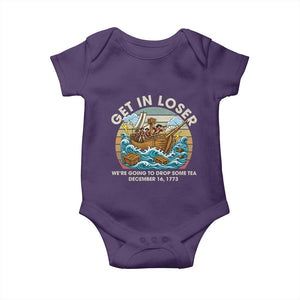Get in Loser We're Going to Drop Some Tea Baby Onesie Funny 4th of July TS11 Purple Print Your Wear