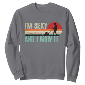 Funny I Am Sexy And I Mow It Sweatshirt Gardening Lawn Mower Fathers Day TS11 Charcoal Print Your Wear