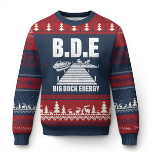 Funny BDE Big Dock Energy Ugly Christmas Sweater Lake And Boating Lover TS11 Navy Red Print Your Wear