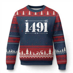 Proud Native American 1491 Indigenous People Day Ugly Christmas Sweater TS11 Navy Red Print Your Wear