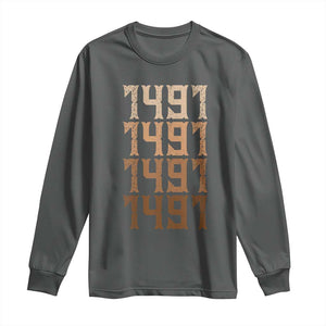 Proud Native American 1491 Pre Columbus Indigenous People Day Long Sleeve Shirt TS11 Dark Heather Print Your Wear
