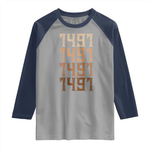 Proud Native American 1491 Pre Columbus Indigenous People Day Raglan Shirt TS11 Sport Gray Navy Print Your Wear
