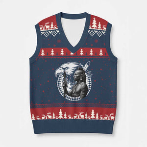 Mohawk Warrior Tribe V-Neck Knit Sweater Vest Native American Haudenosaunee Pride Vintage Eagle TS11 Navy Red Print Your Wear