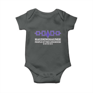Proud Haudenosaunee Baby Onesie Iroquois Flag People Of The Longhouse TS11 Dark Heather Print Your Wear