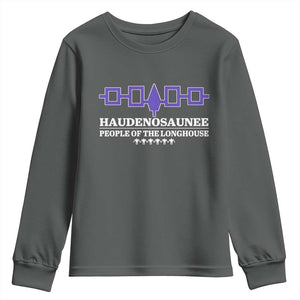 Proud Haudenosaunee Youth Sweatshirt Iroquois Flag People Of The Longhouse TS11 Dark Heather Print Your Wear