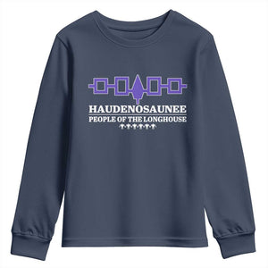 Proud Haudenosaunee Youth Sweatshirt Iroquois Flag People Of The Longhouse TS11 Navy Print Your Wear