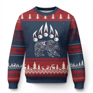 Native American Alaska Grizzly Bear Claw Indian Pride Ugly Christmas Sweater TS11 Navy Red Print Your Wear