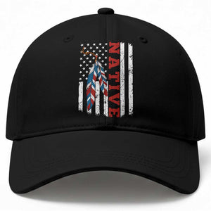 Native American Feathers Vintage USA Flag Baseball Cap Proud Indigenous People