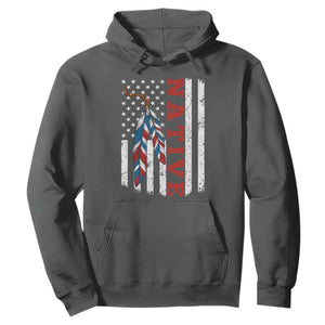 Native American Feathers Vintage USA Flag Hoodie Proud Indigenous People TS11 Dark Heather Print Your Wear