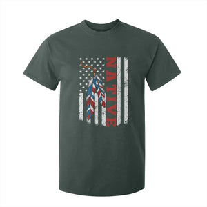 Native American Feathers Vintage USA Flag T Shirt For Kid Proud Indigenous People TS11 Dark Forest Green Print Your Wear