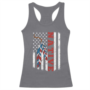 Native American Feathers Vintage USA Flag Racerback Tank Top Proud Indigenous People TS11 Charcoal Print Your Wear