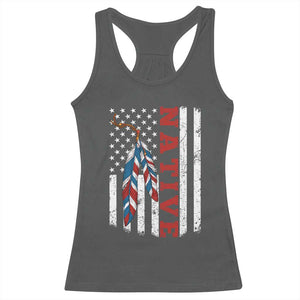 Native American Feathers Vintage USA Flag Racerback Tank Top Proud Indigenous People TS11 Dark Heather Print Your Wear