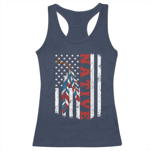 Native American Feathers Vintage USA Flag Racerback Tank Top Proud Indigenous People TS11 Navy Print Your Wear