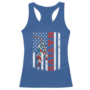 Native American Feathers Vintage USA Flag Racerback Tank Top Proud Indigenous People TS11 Royal Blue Print Your Wear