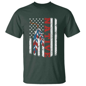 Native American Feathers Vintage USA Flag T Shirt Proud Indigenous People TS11 Dark Forest Green Print Your Wear