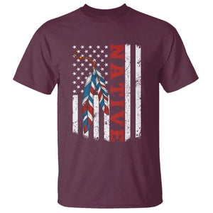 Native American Feathers Vintage USA Flag T Shirt Proud Indigenous People TS11 Maroon Print Your Wear