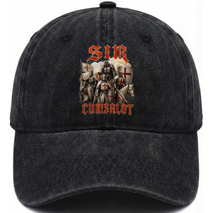 Sir Cumsalot Funny Offensive Knight Meme Bootleg Graphic Washed Cotton Baseball Cap