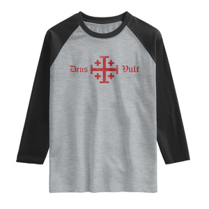 Deus Vult Catholic Knight Templar Crusader Cross Raglan Shirt