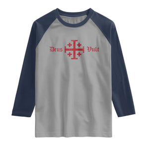 Deus Vult Catholic Knight Templar Crusader Cross Raglan Shirt