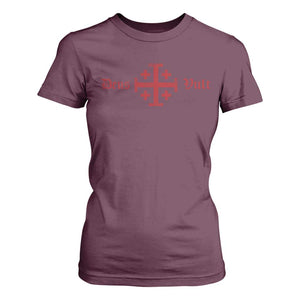 Deus Vult Catholic Knight Templar Crusader Cross T Shirt For Women