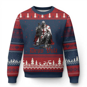 Deus Vult Knights Templar Gun Lover Ugly Christmas Sweater Crusader Cross Soldier of Christ