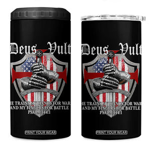 Deus Vult Knights Templar 4 in 1 Can Cooler Tumbler He Trains My Hands For War And My Fingers For Battle