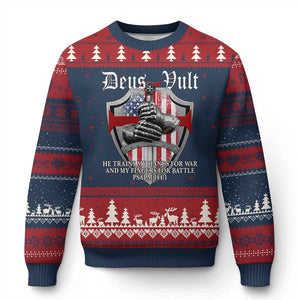 Deus Vult Knights Templar Ugly Christmas Sweater He Trains My Hands For War And My Fingers For Battle