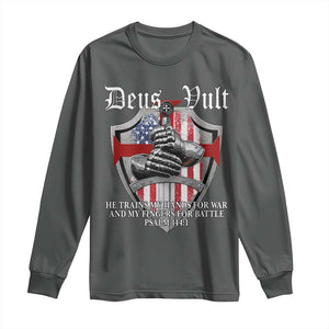 Deus Vult Knights Templar Long Sleeve Shirt He Trains My Hands For War And My Fingers For Battle