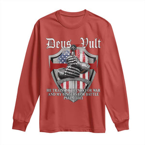 Deus Vult Knights Templar Long Sleeve Shirt He Trains My Hands For War And My Fingers For Battle