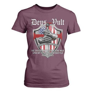 Deus Vult Knights Templar T Shirt For Women He Trains My Hands For War And My Fingers For Battle