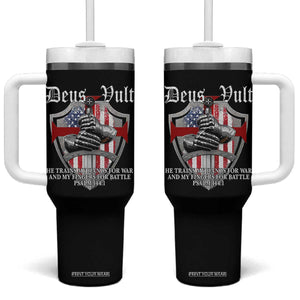 Deus Vult Knights Templar Tumbler With Handle He Trains My Hands For War And My Fingers For Battle