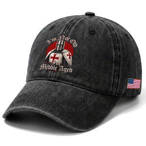 I Am Not Old I Am Middle Aged Funny Templar Knight Washed Cotton Baseball Cap Medieval Ren Fair Humor