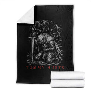 Tummy Hurts Funny Medieval Knight Dark Fantasy Humor Throw Blanket