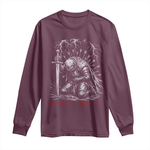 Tummy Hurts Funny Medieval Knight Dark Fantasy Humor Long Sleeve Shirt