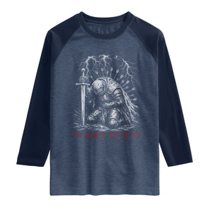 Tummy Hurts Funny Medieval Knight Dark Fantasy Humor Raglan Shirt