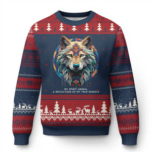 Native Americans Ugly Christmas Sweater My Spirit Animal A Reflection Of My True Essence Wolf TS11 Navy Red Print Your Wear