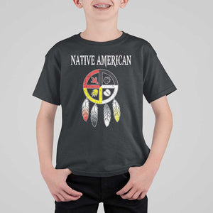 Native American T Shirt For Kid Medicine Wheel Dreamcatcher Spirit Animal Paws TS11 Black Print Your Wear