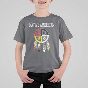 Native American T Shirt For Kid Medicine Wheel Dreamcatcher Spirit Animal Paws TS11 Charcoal Print Your Wear